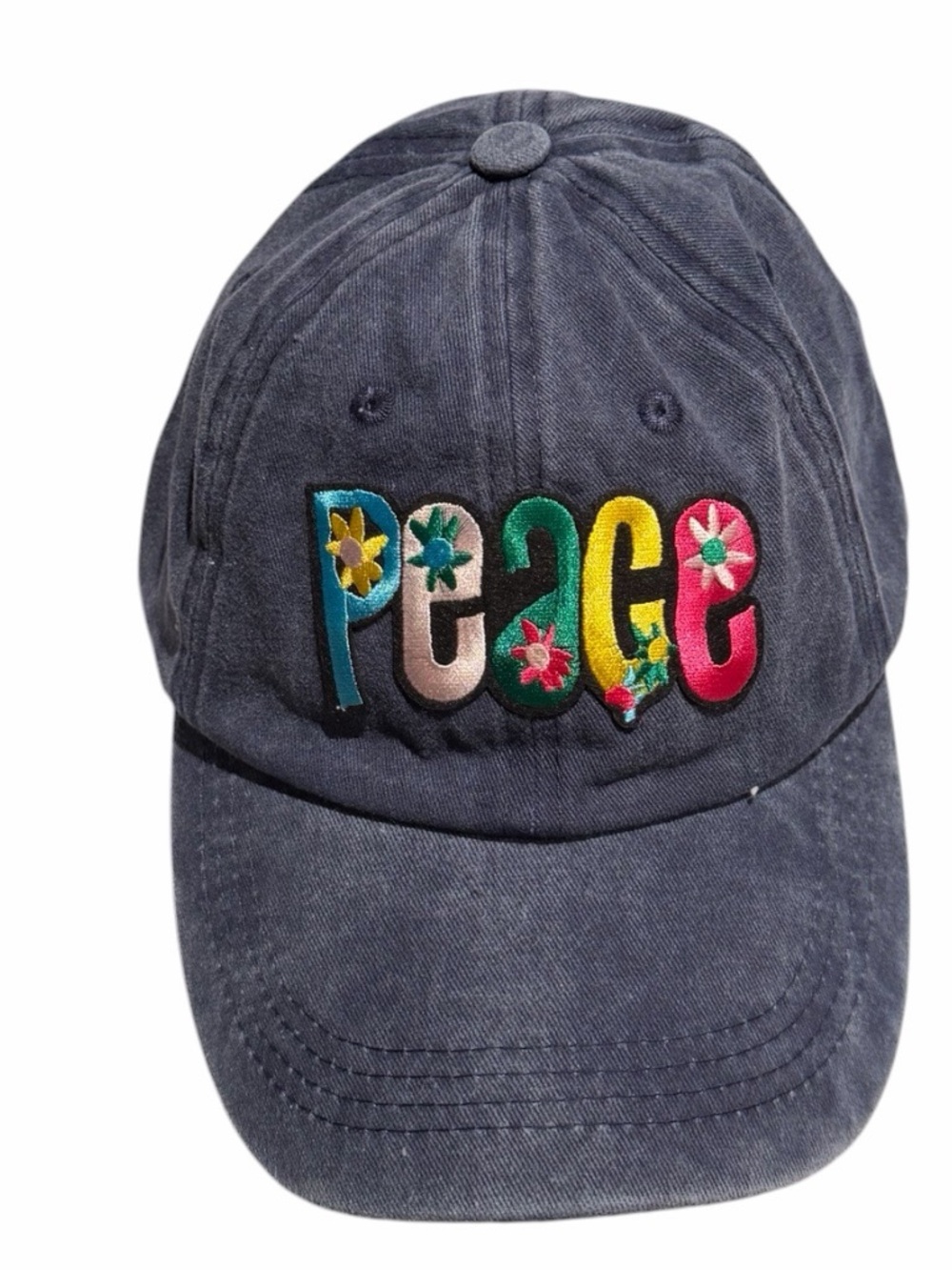 Peace Embroidered Patch Washed Midnight Baseball Cap With Adjustable Back NWOT
